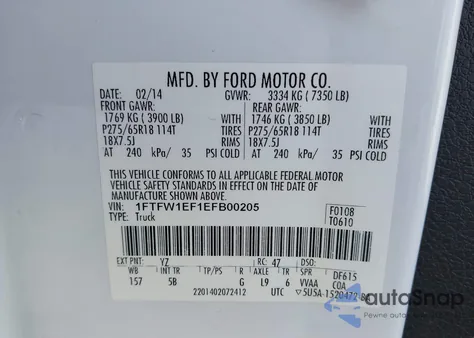 2014 Ford F-150 Fx4 from USA, damaged, VIN 1FTFW1EF1EFB00205